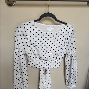 Superdown White Blouse with Black Polka Dots